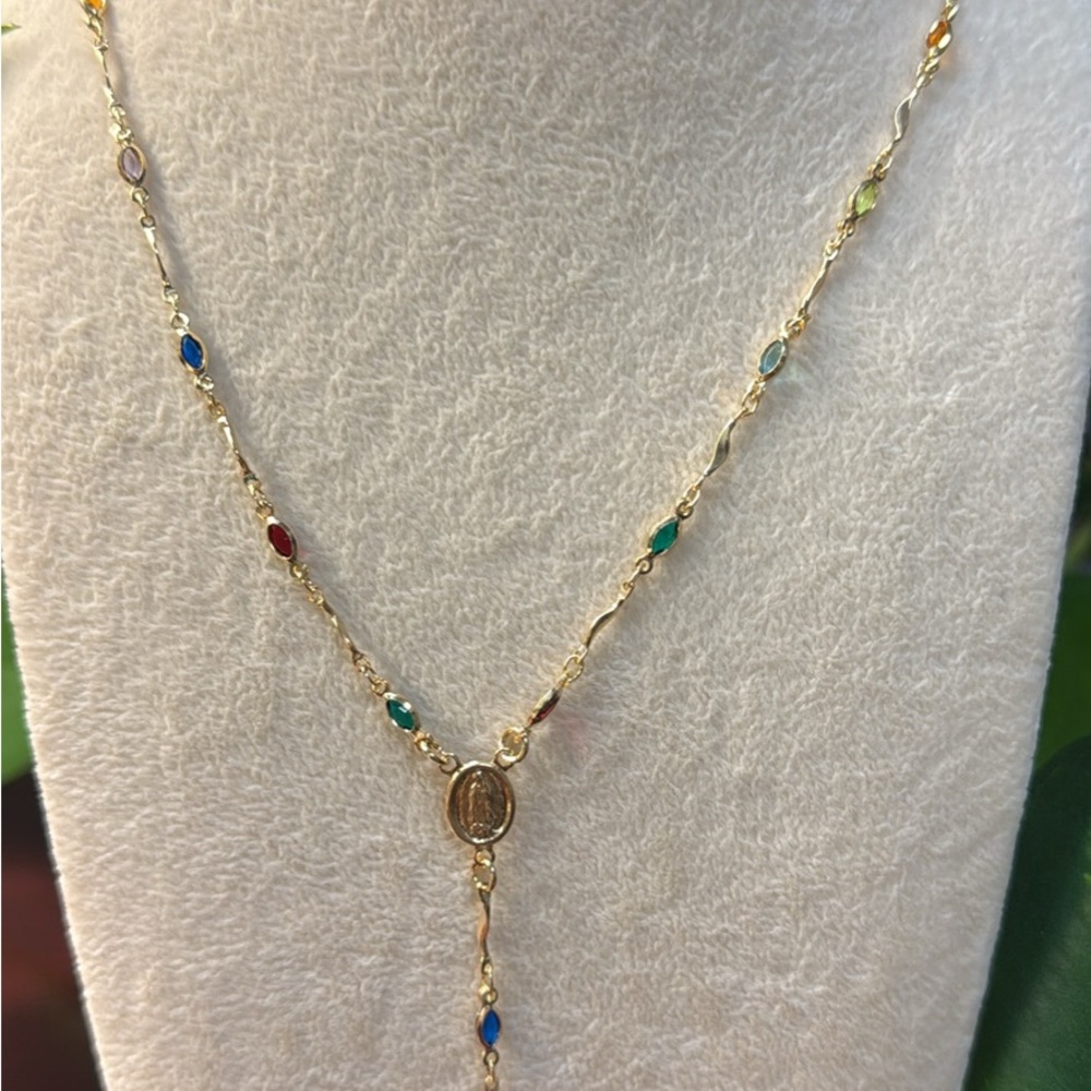 Colorful Gemstone Necklace with Gold Chain
